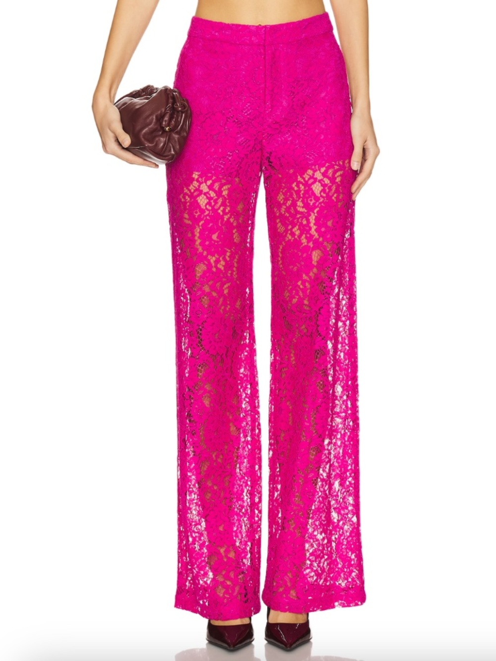 L'AGENCE Hot Pink Lace Wide-Leg Pants